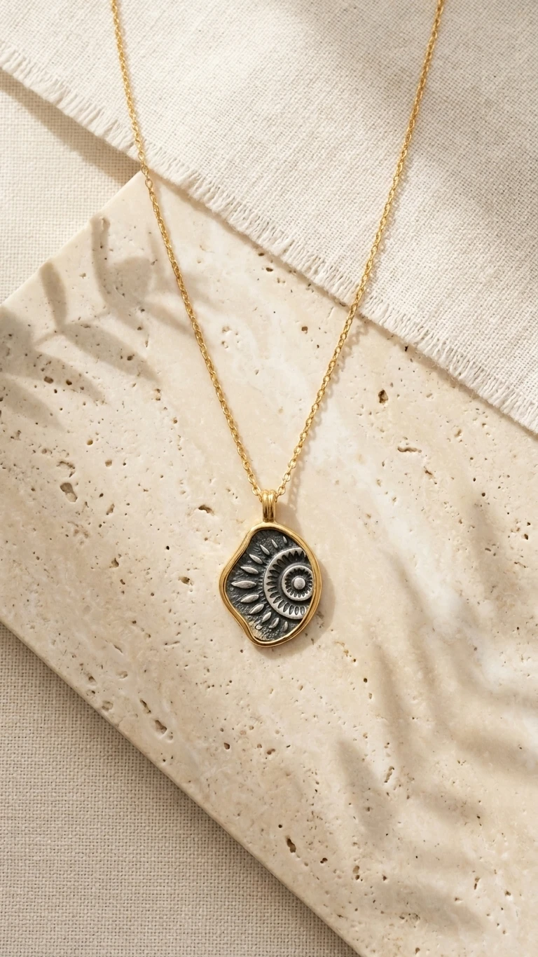 Oksitli Güneş Gümüş Kolye