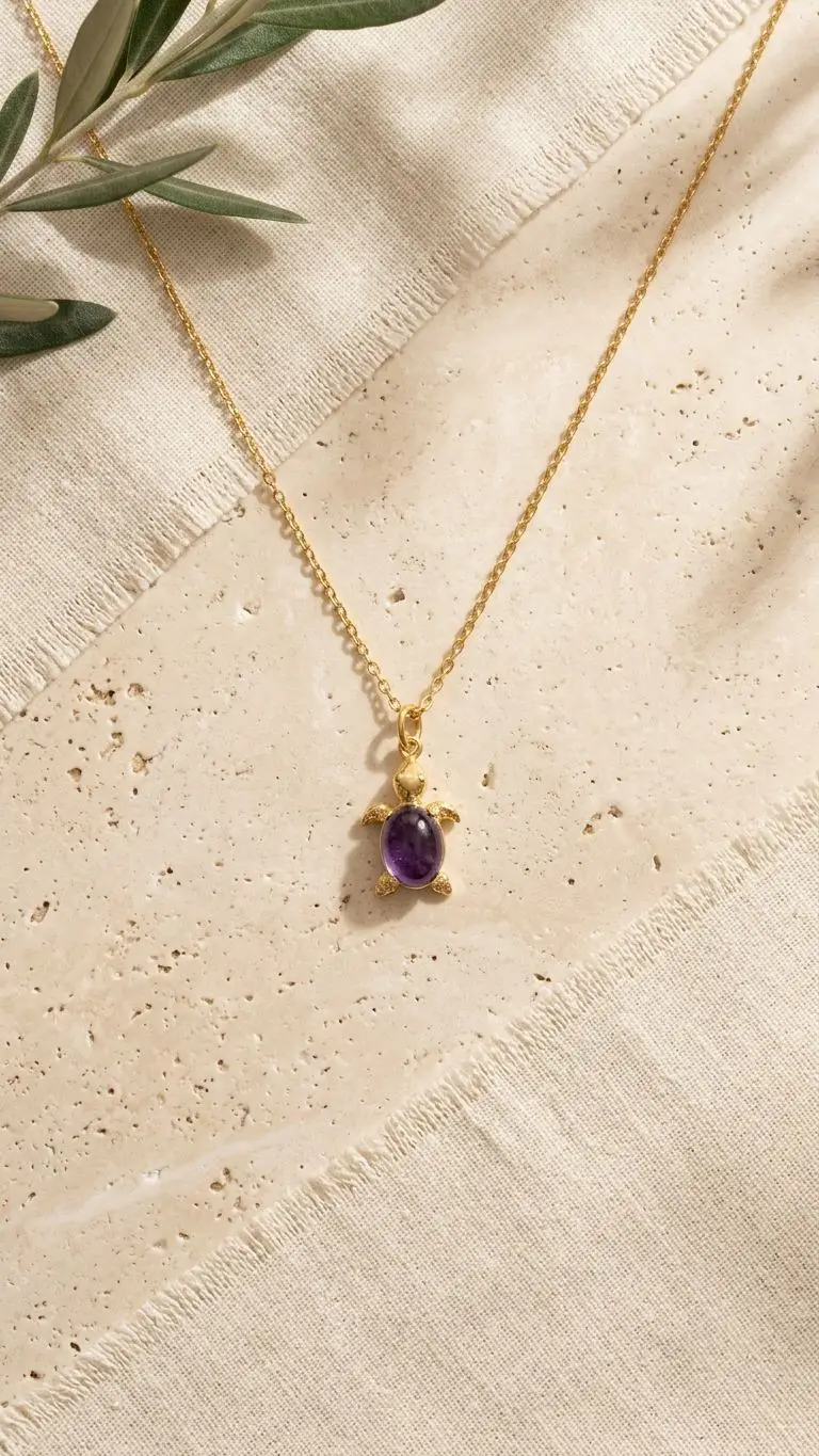 Amestist Kaplumbağa Gümüş Kolye 