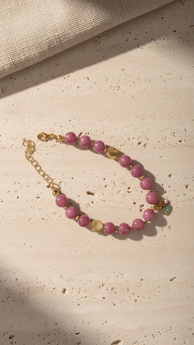 Pembe Kuvars Çelik Bileklik